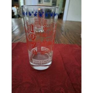 Vintage 1974 Town & Country Supermarket Drinking Glass Red White Blue